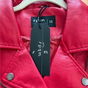 Bright Red Faux Leather Moto Jacket - 1X